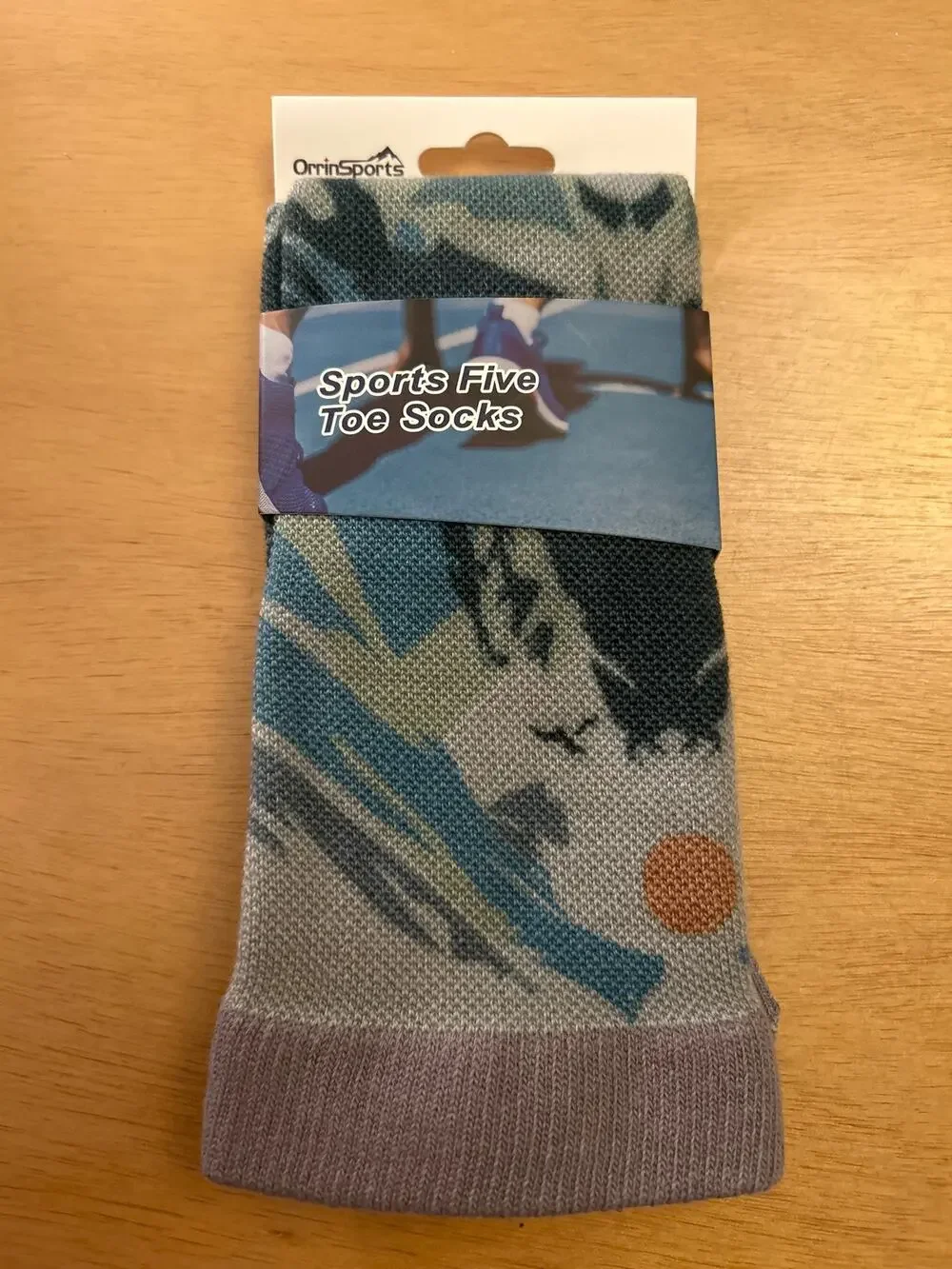 New Unisex 5 Toe Sports Compression Socks Over calf Gray Blue size Small